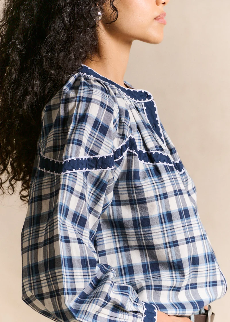 Chemise carreaux coton brodée