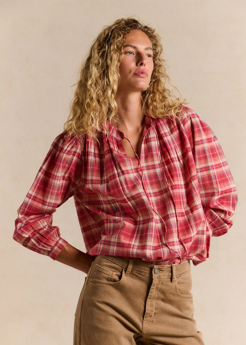 Blouse à carreaux col tunisien
