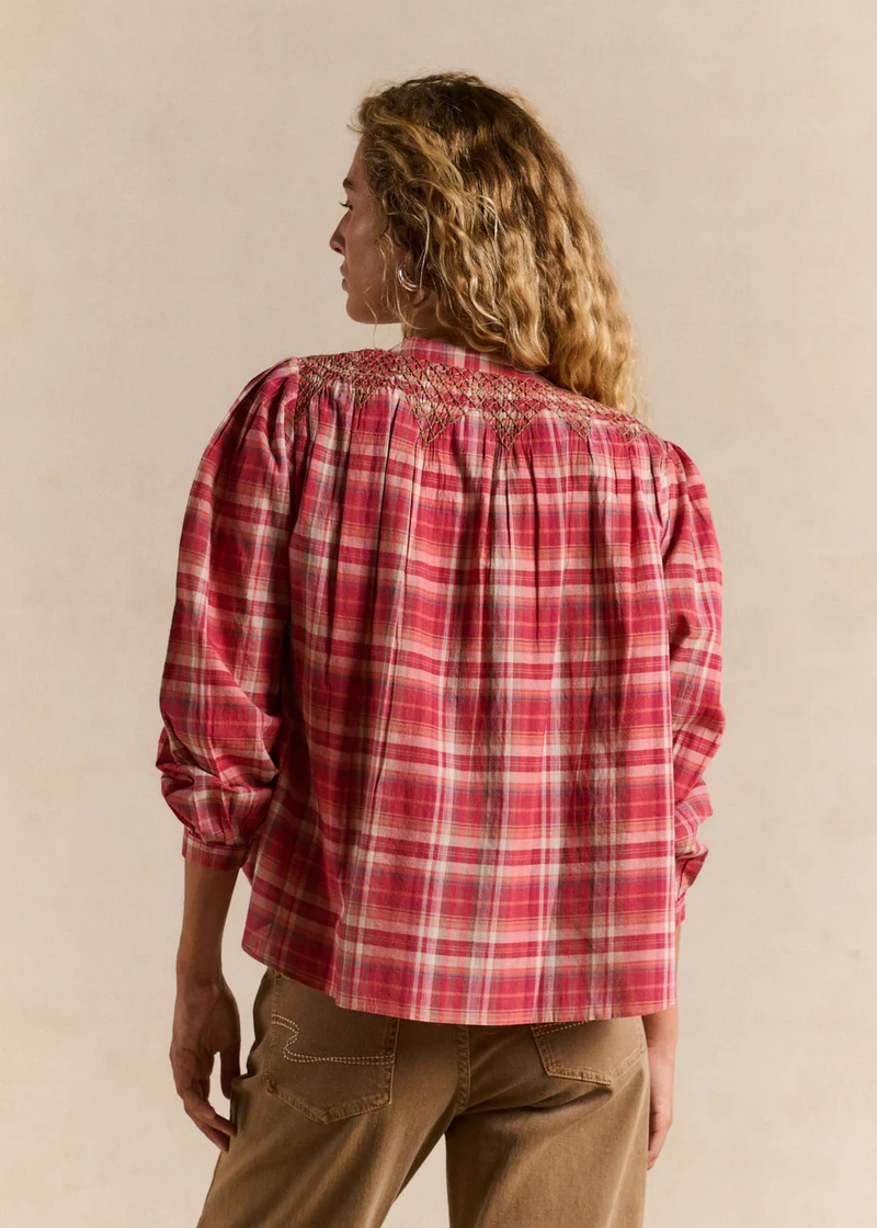 Blouse à carreaux col tunisien