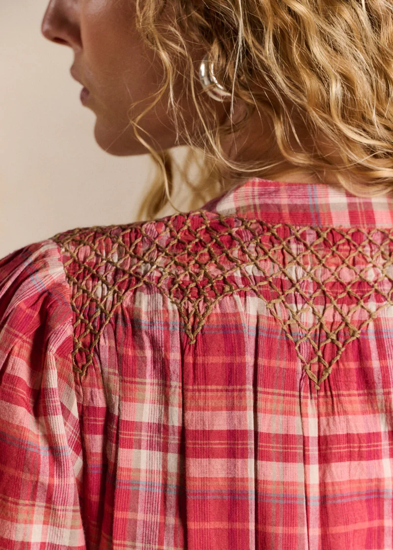 Blouse à carreaux col tunisien