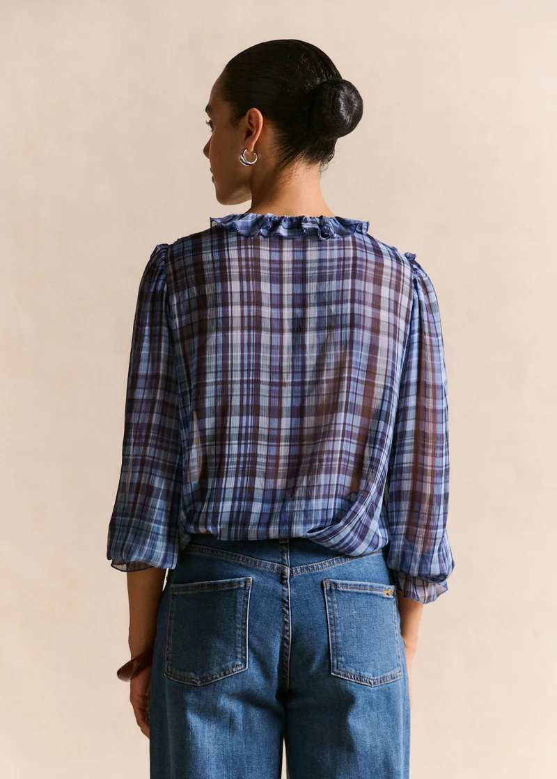 Chemise à carreaux volantée manches bouffantes