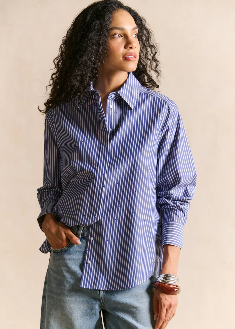 Chemise à rayures oversize détails strass