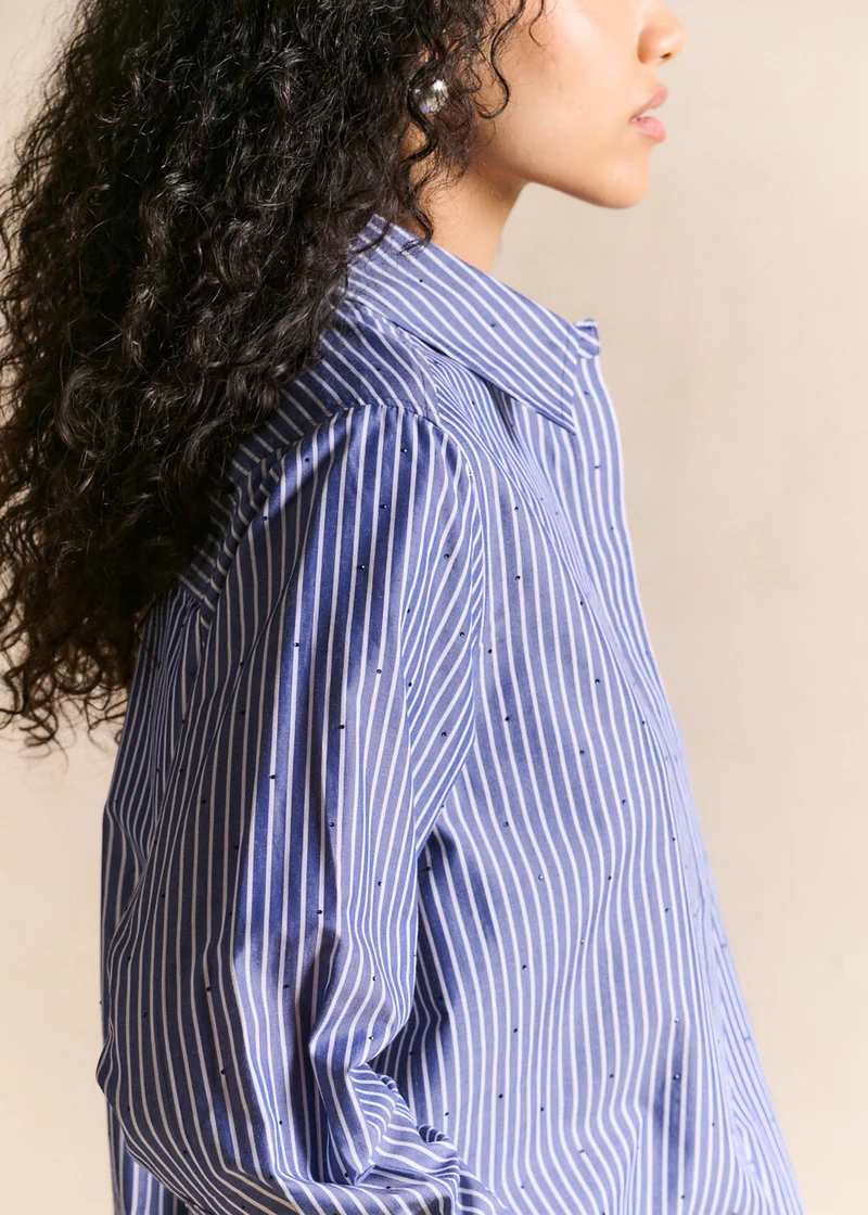 Chemise à rayures oversize détails strass