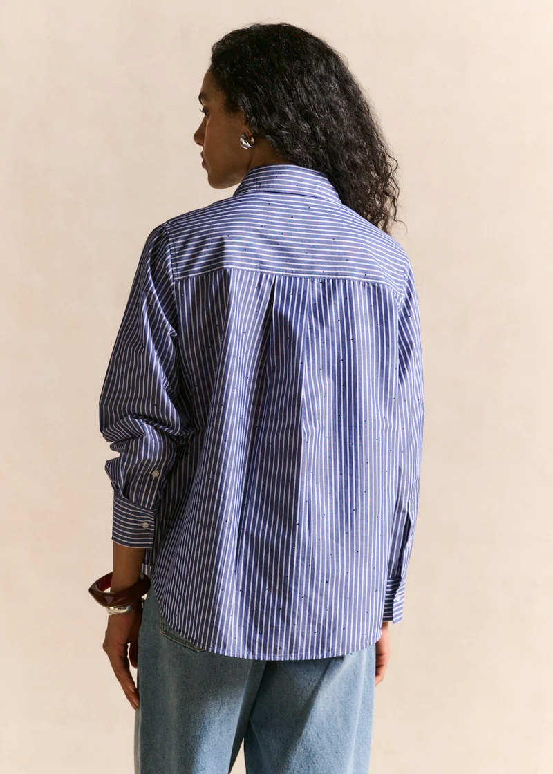 Chemise à rayures oversize détails strass