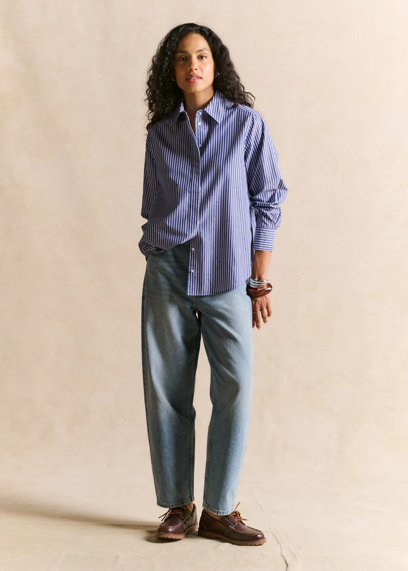 Chemise à rayures oversize détails strass