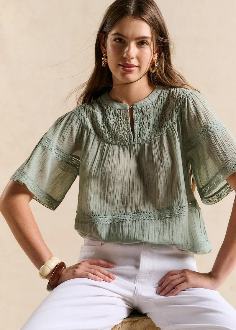 Top en coton à broderie et smock