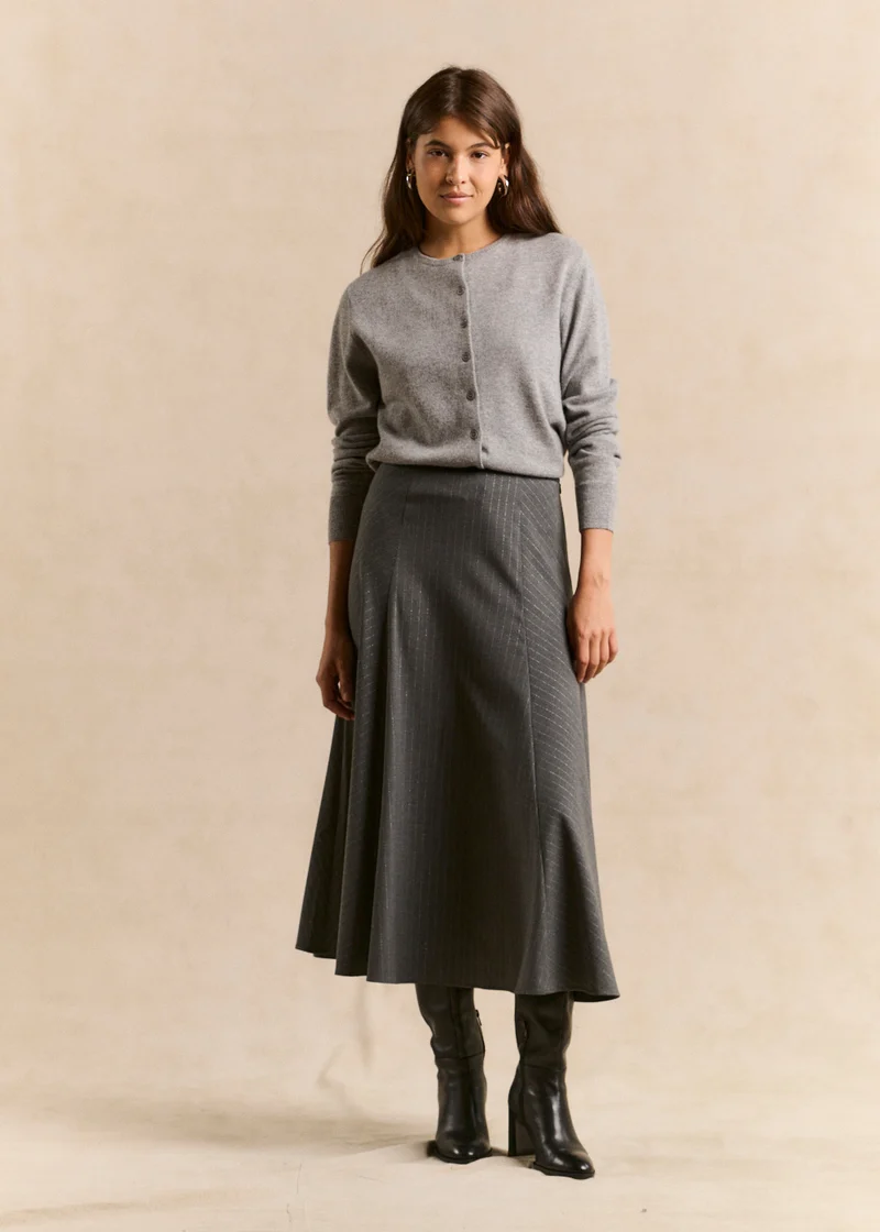Jupe longue évasée en lurex gris
