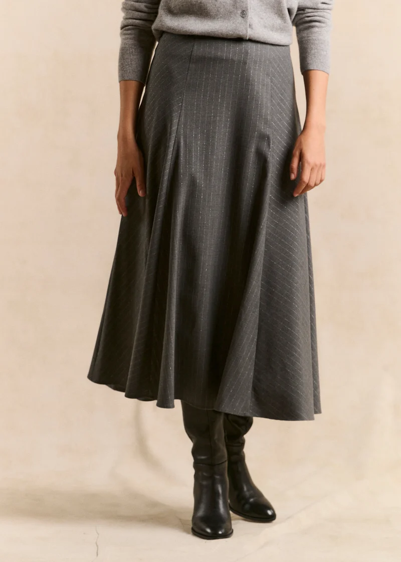 Jupe longue évasée en lurex gris