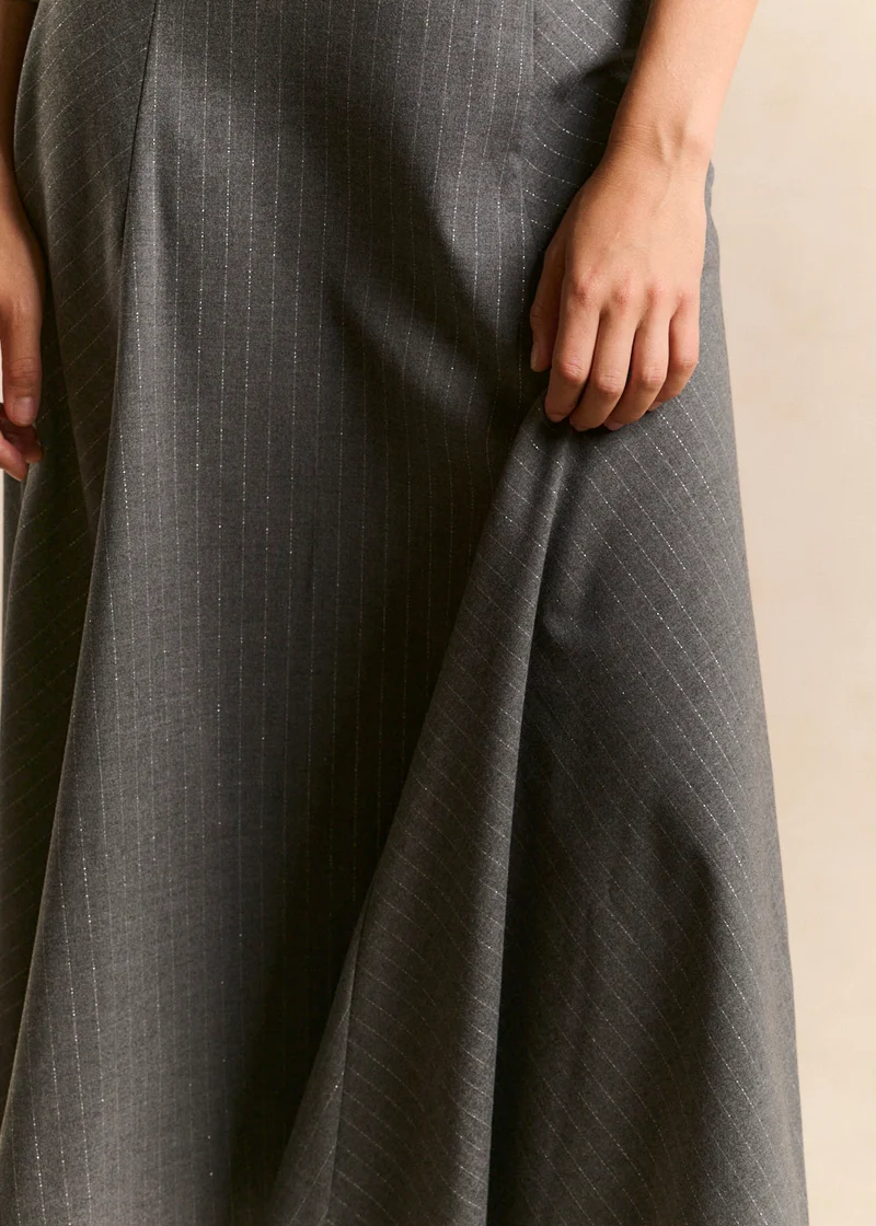 Jupe longue évasée en lurex gris