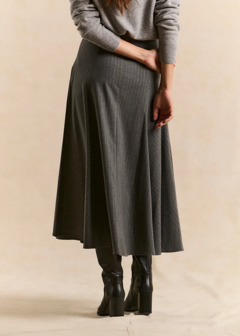 Jupe longue évasée en lurex gris