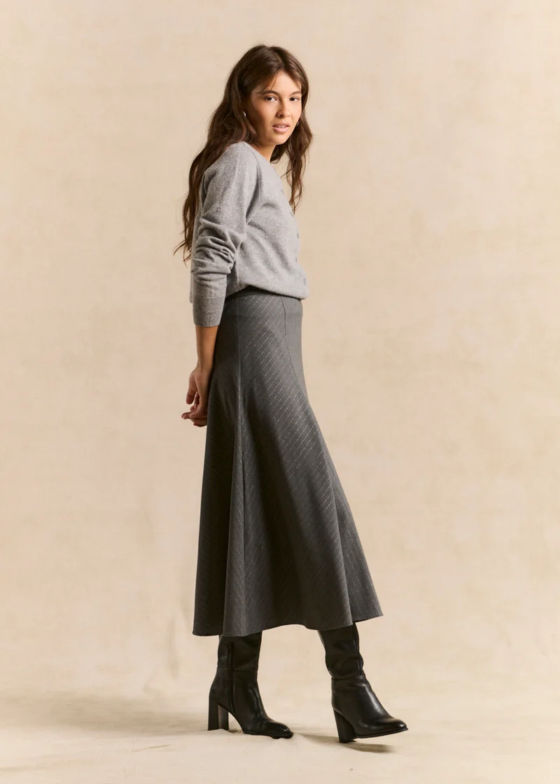 Jupe longue évasée en lurex gris