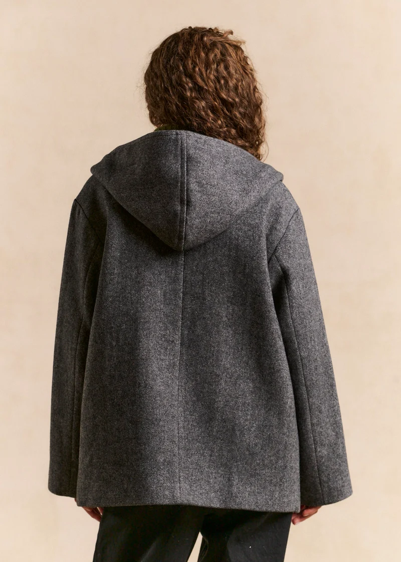 Manteau à capuche en lainage chevron