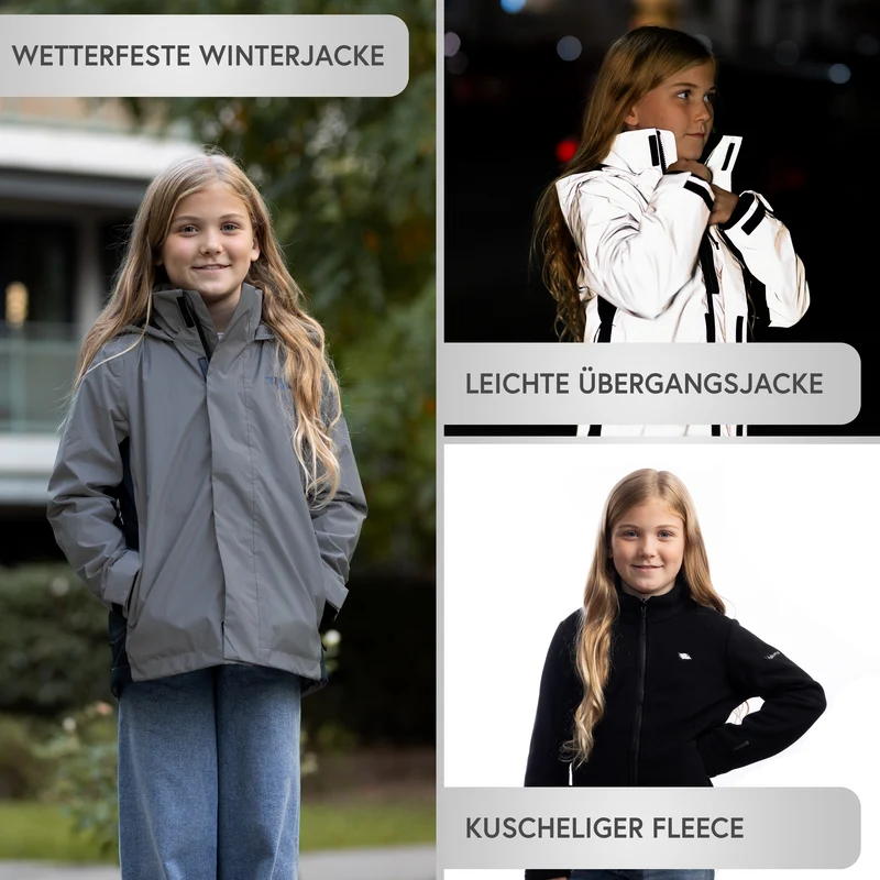 Veste 3 en 1 Smart Jacket - Veste réfléchissante avec polaire amovible à fermeture éclair pour enfants et adolescents - Produit de deuxième choix