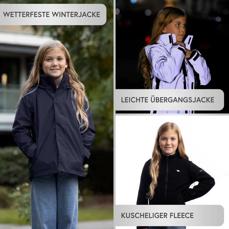 Veste 3 en 1 Smart Jacket - Veste réfléchissante avec polaire amovible à fermeture éclair pour enfants et adolescents - Produit de deuxième choix