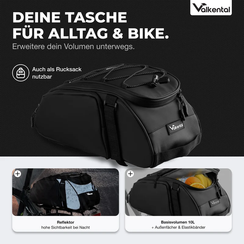 Trunk Bag - Sacoche de porte-bagages 3 en 1 à fixation par le dessus, avec fonction sac à dos