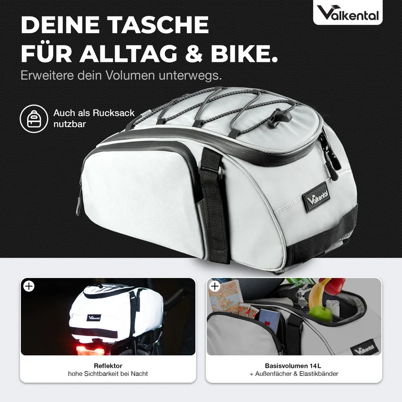 Trunk Bag - Sacoche de porte-bagages 3 en 1 à fixation par le dessus, avec fonction sac à dos
