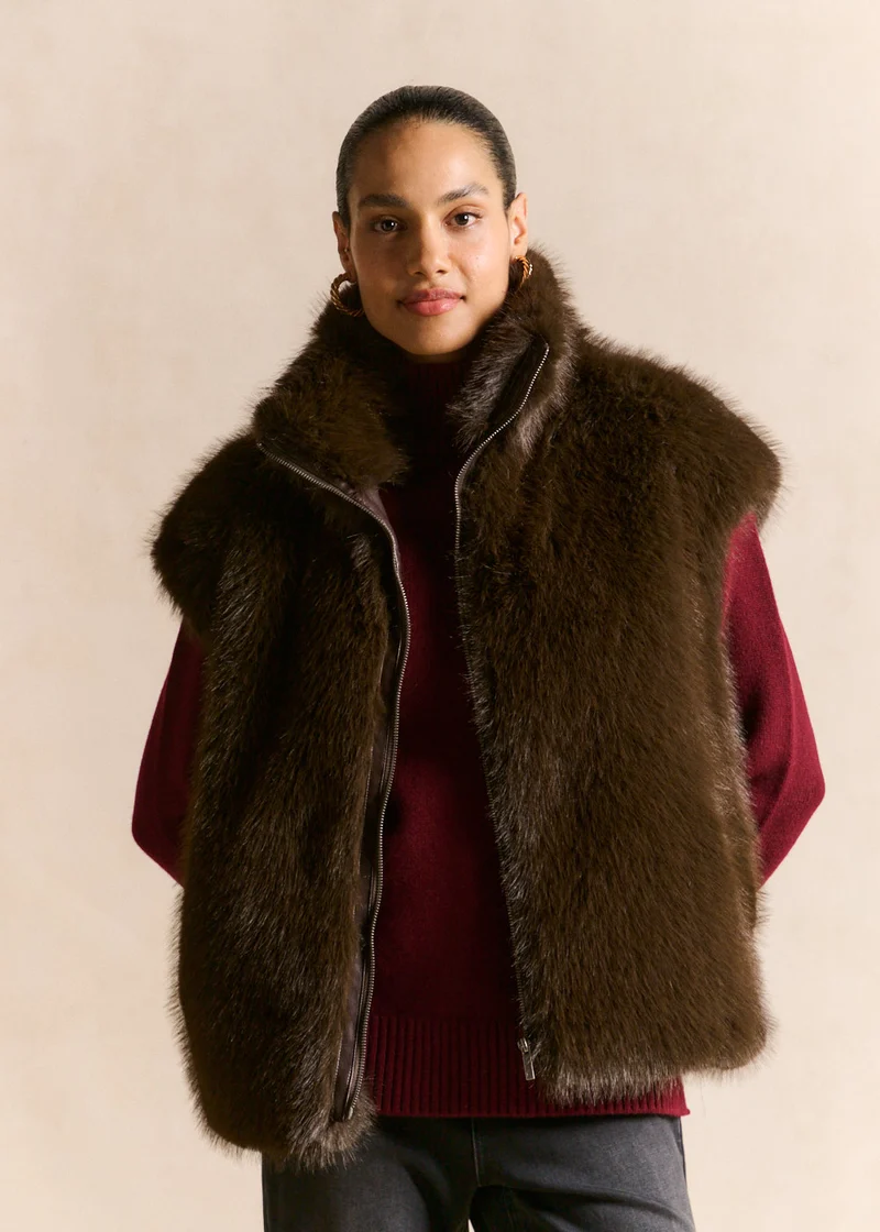 Gilet sans manches effet fourrure poils longs
