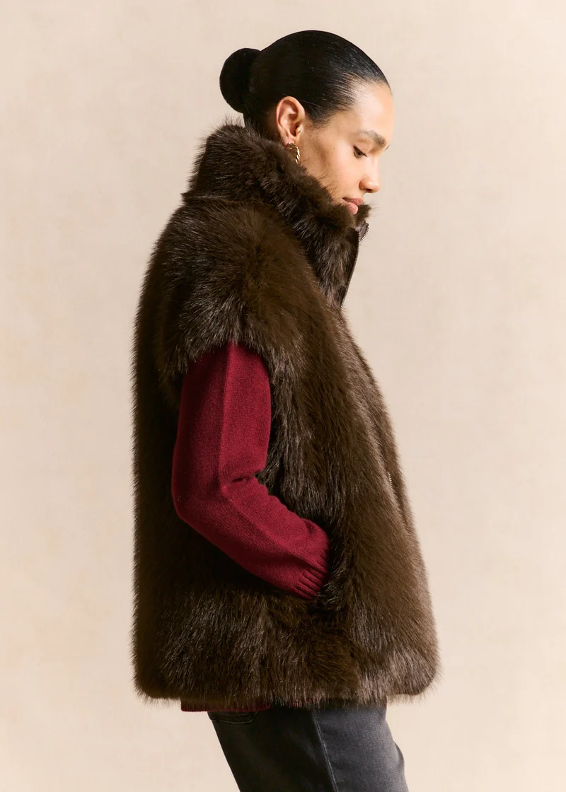 Gilet sans manches effet fourrure poils longs