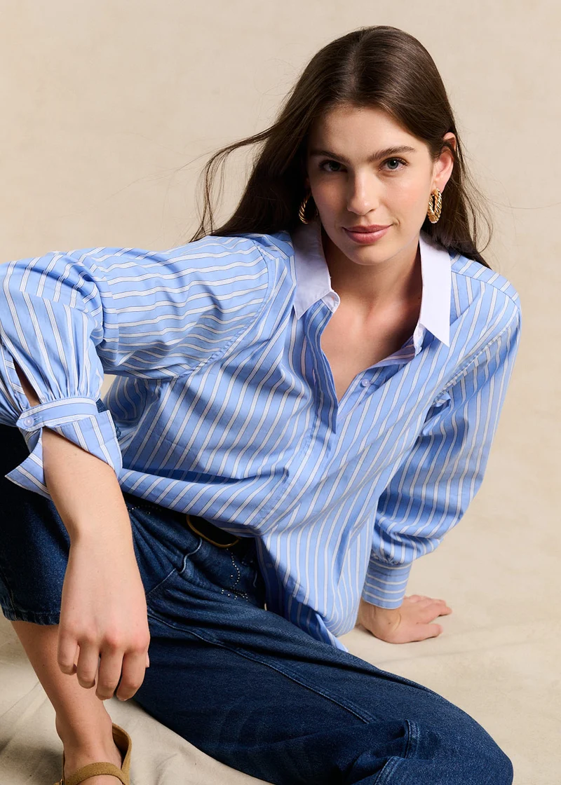Chemise à rayures col contrastant