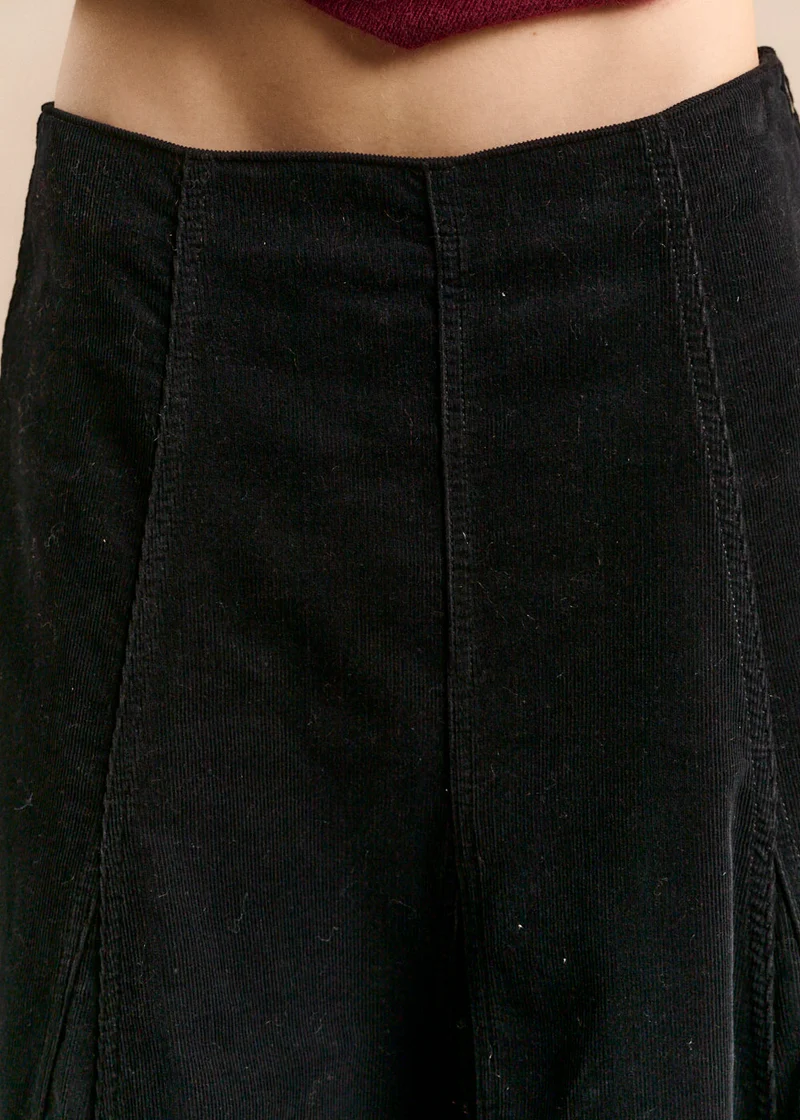Jupe évasée taille haute en velours côtelé