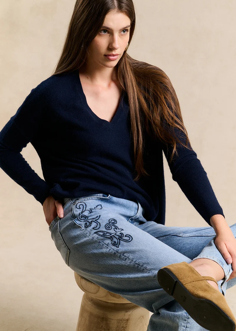 Pull en 100% cachemire à Col V