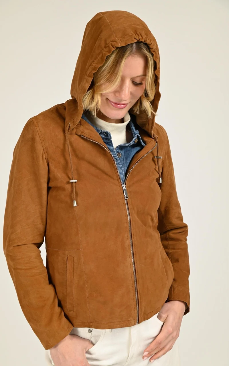 Veste à capuche daim Swan cognac