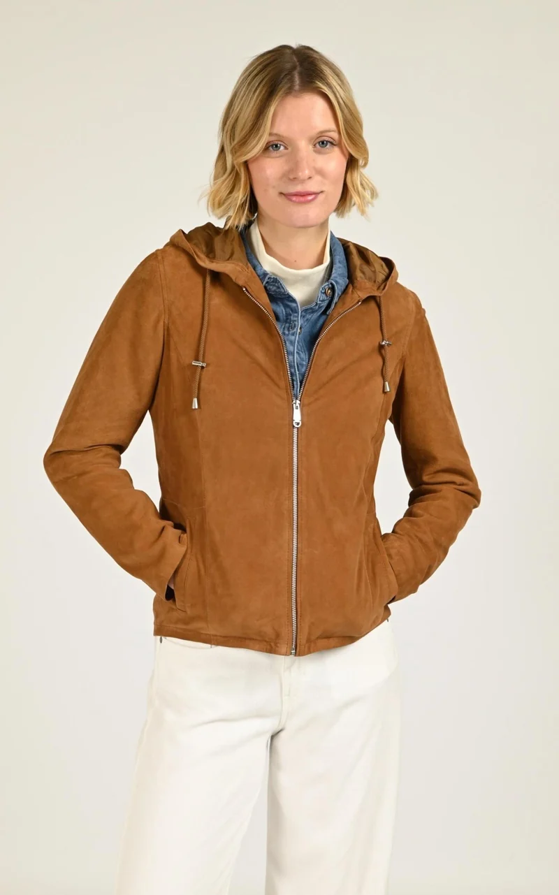 Veste à capuche daim Swan cognac