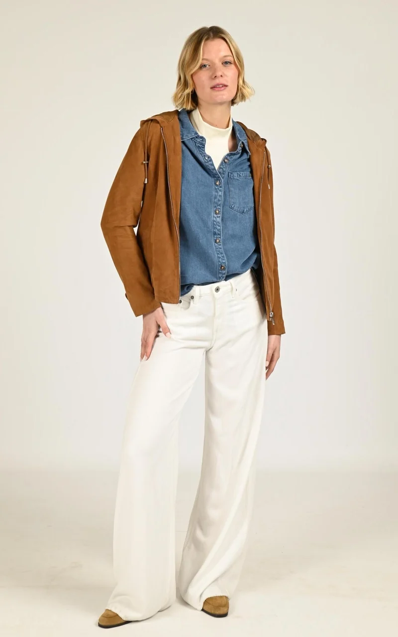 Veste à capuche daim Swan cognac