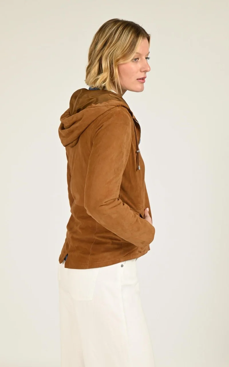 Veste à capuche daim Swan cognac