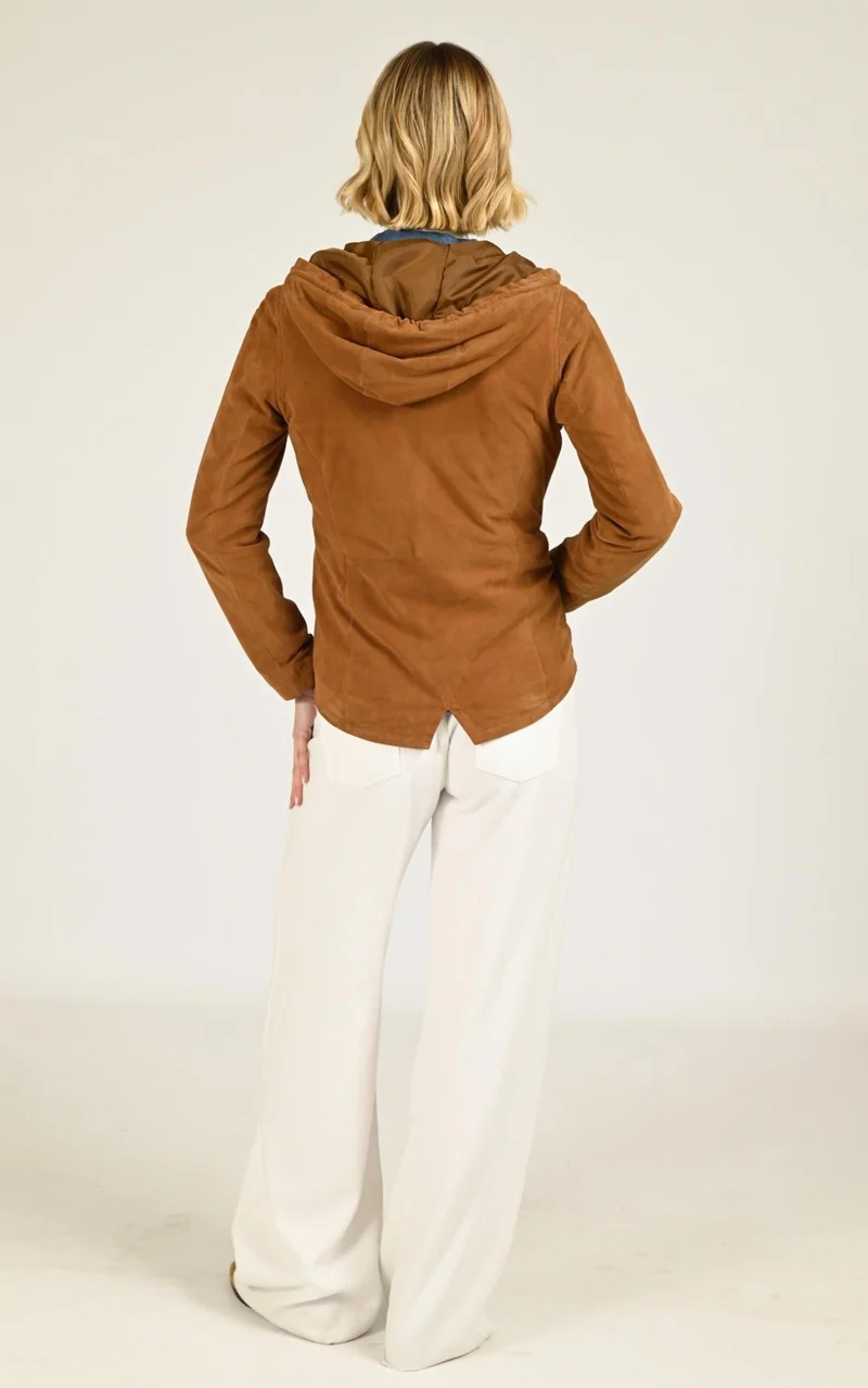 Veste à capuche daim Swan cognac