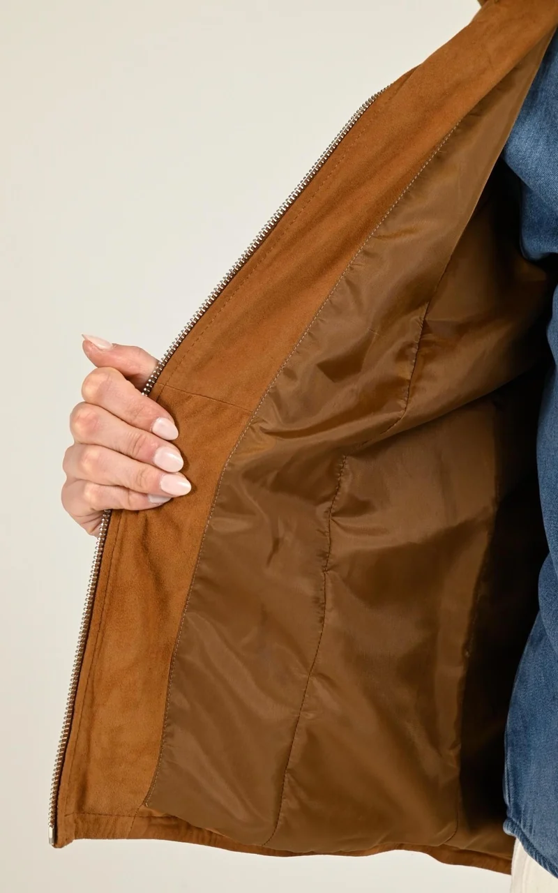 Veste à capuche daim Swan cognac