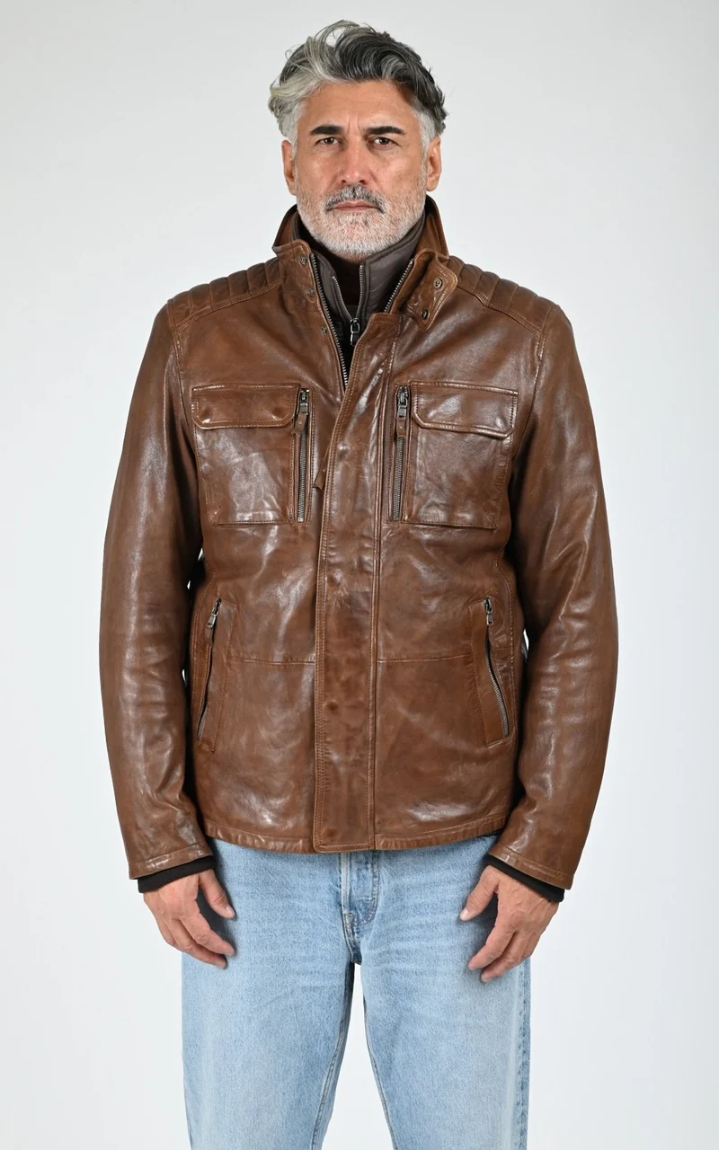 Veste chaude cuir Crowell marron
