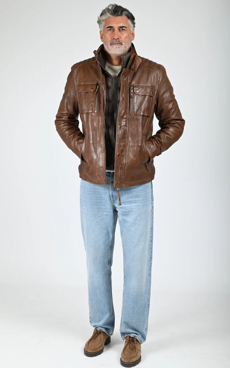 Veste chaude cuir Crowell marron