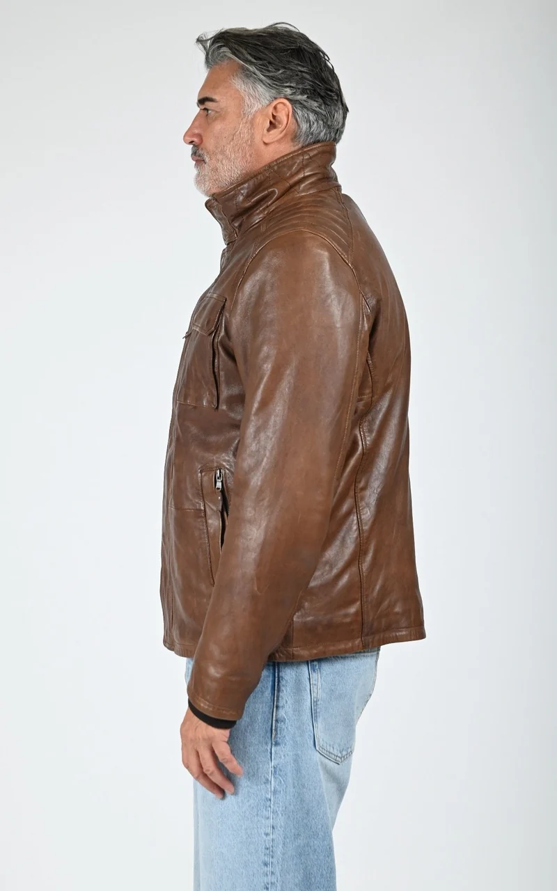 Veste chaude cuir Crowell marron