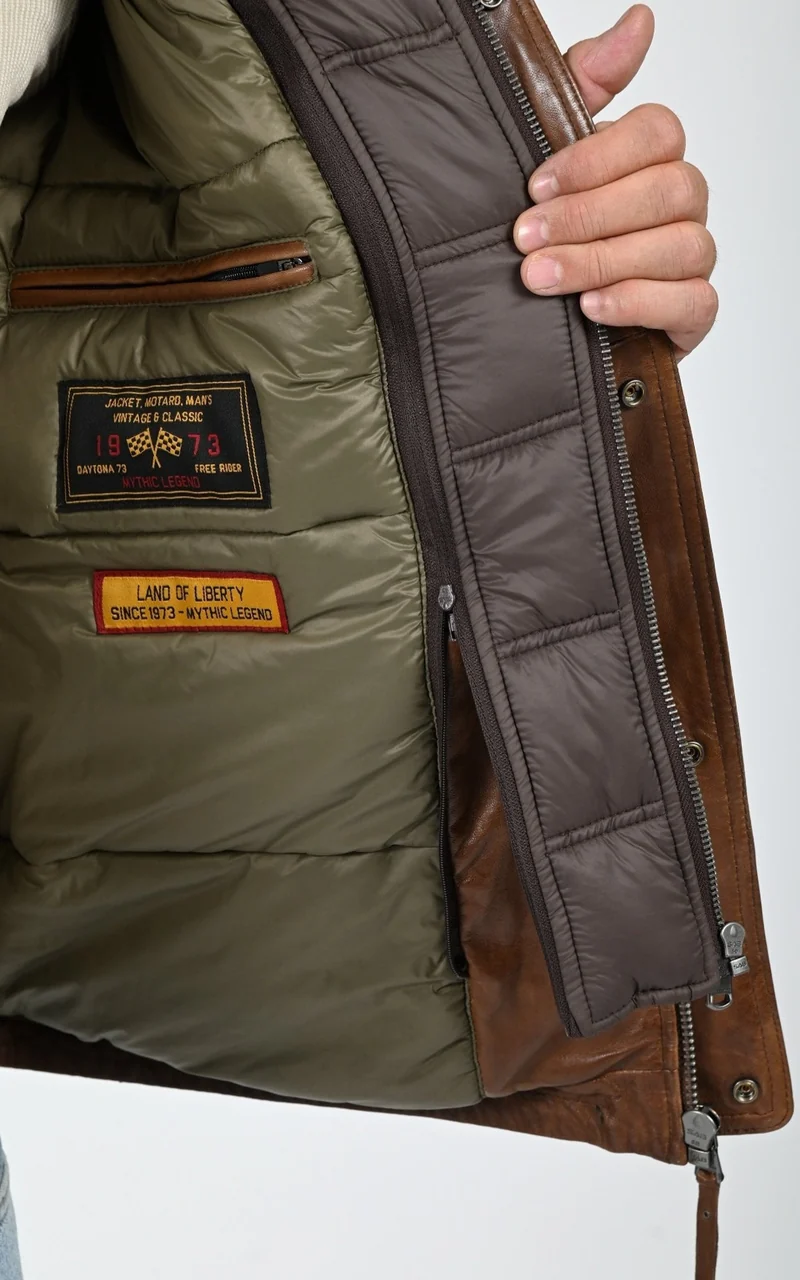Veste chaude cuir Crowell marron