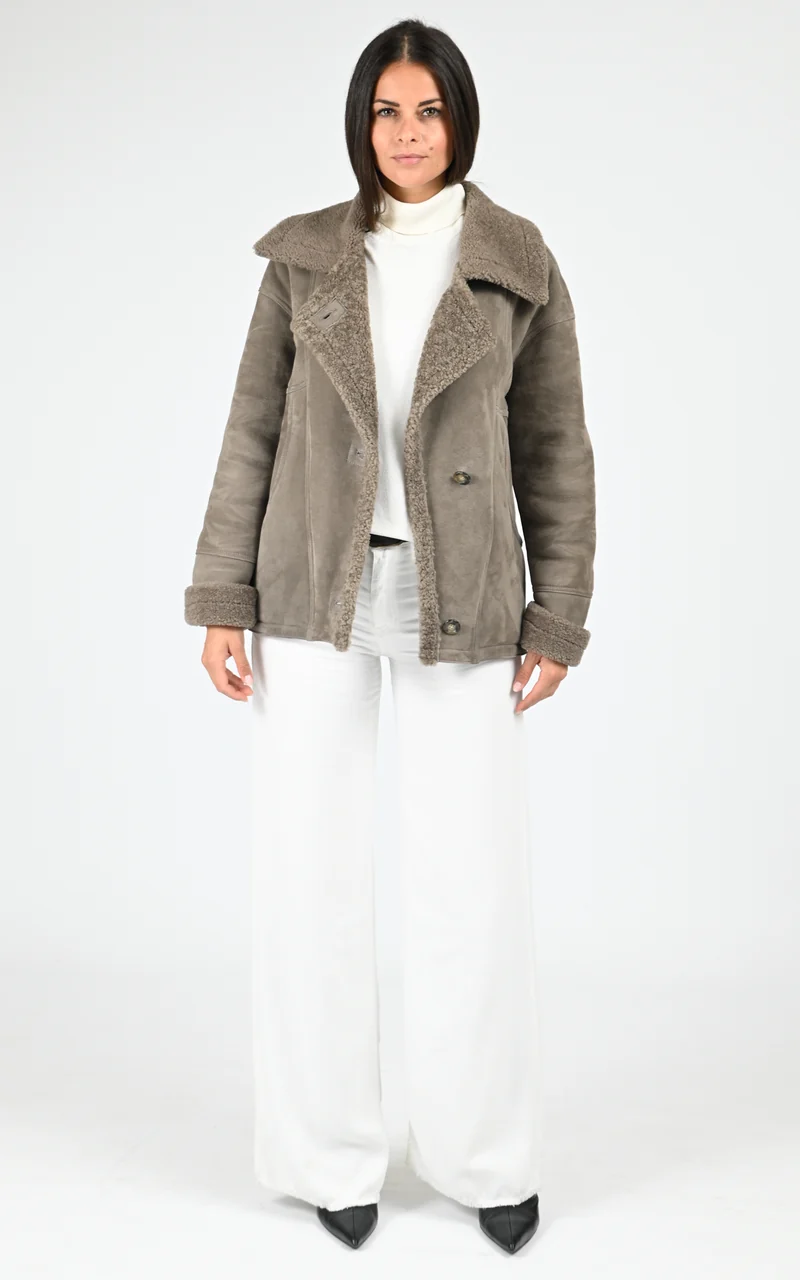 Veste peau lainée Coraline taupe