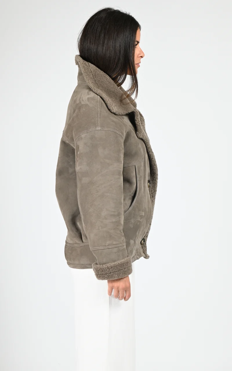 Veste peau lainée Coraline taupe