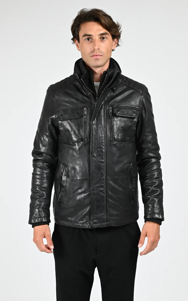 Veste chaude cuir Crowell noir