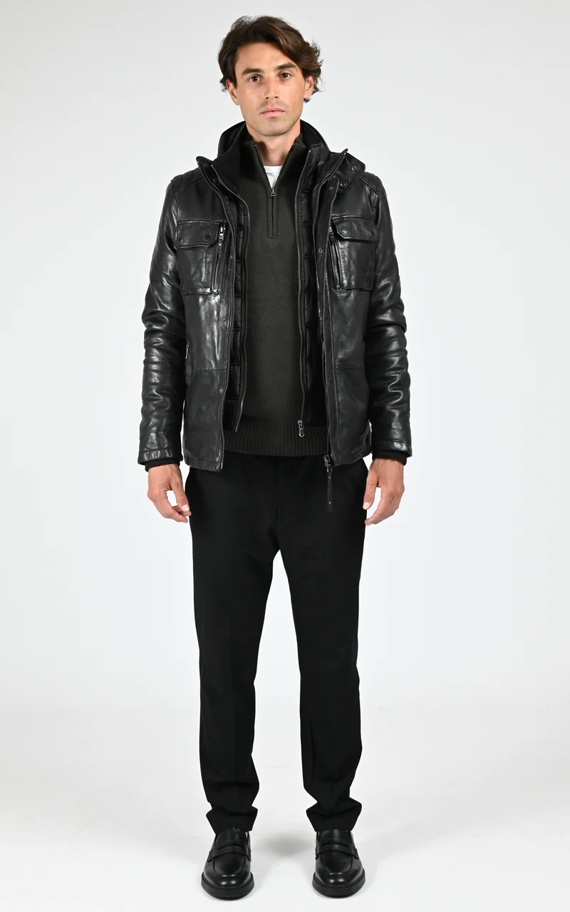 Veste chaude cuir Crowell noir