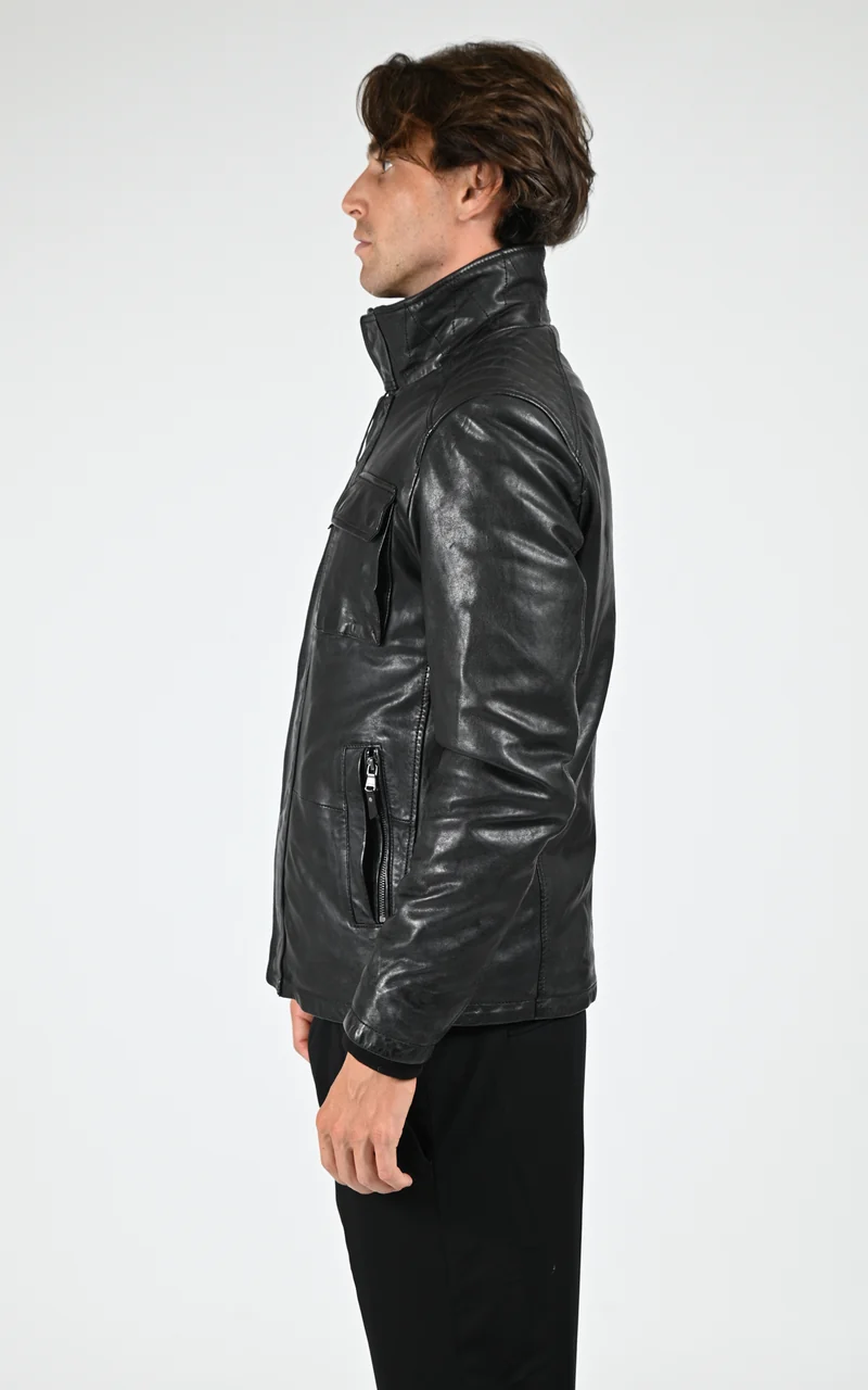 Veste chaude cuir Crowell noir