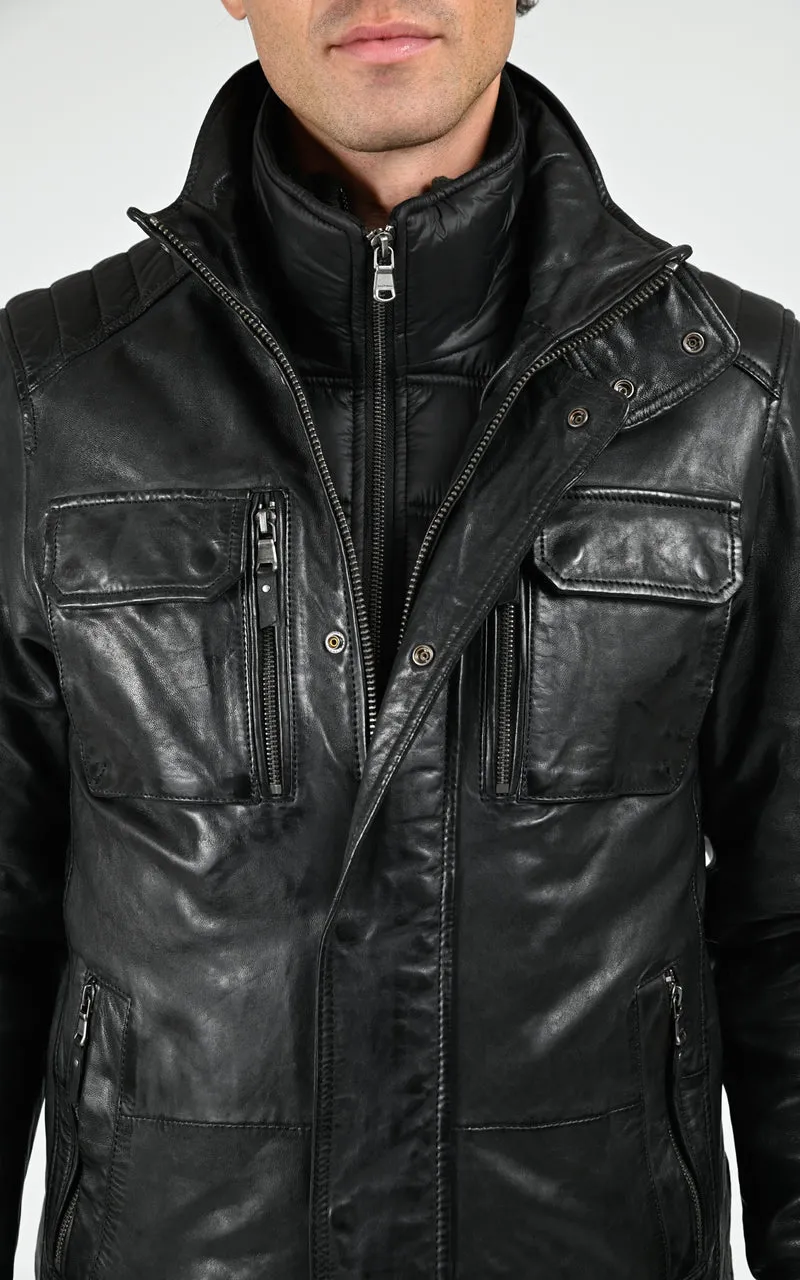 Veste chaude cuir Crowell noir
