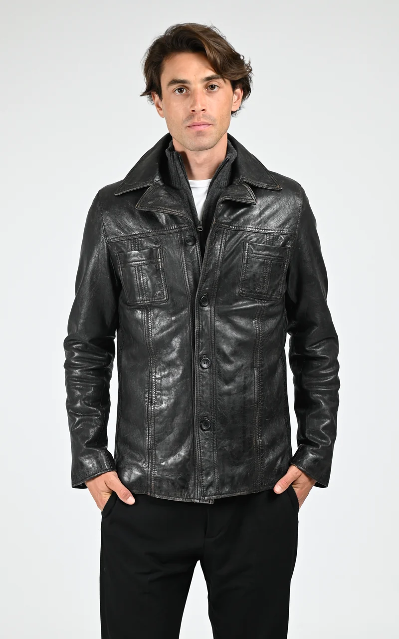 Veste cuir Taggart Vintage noir