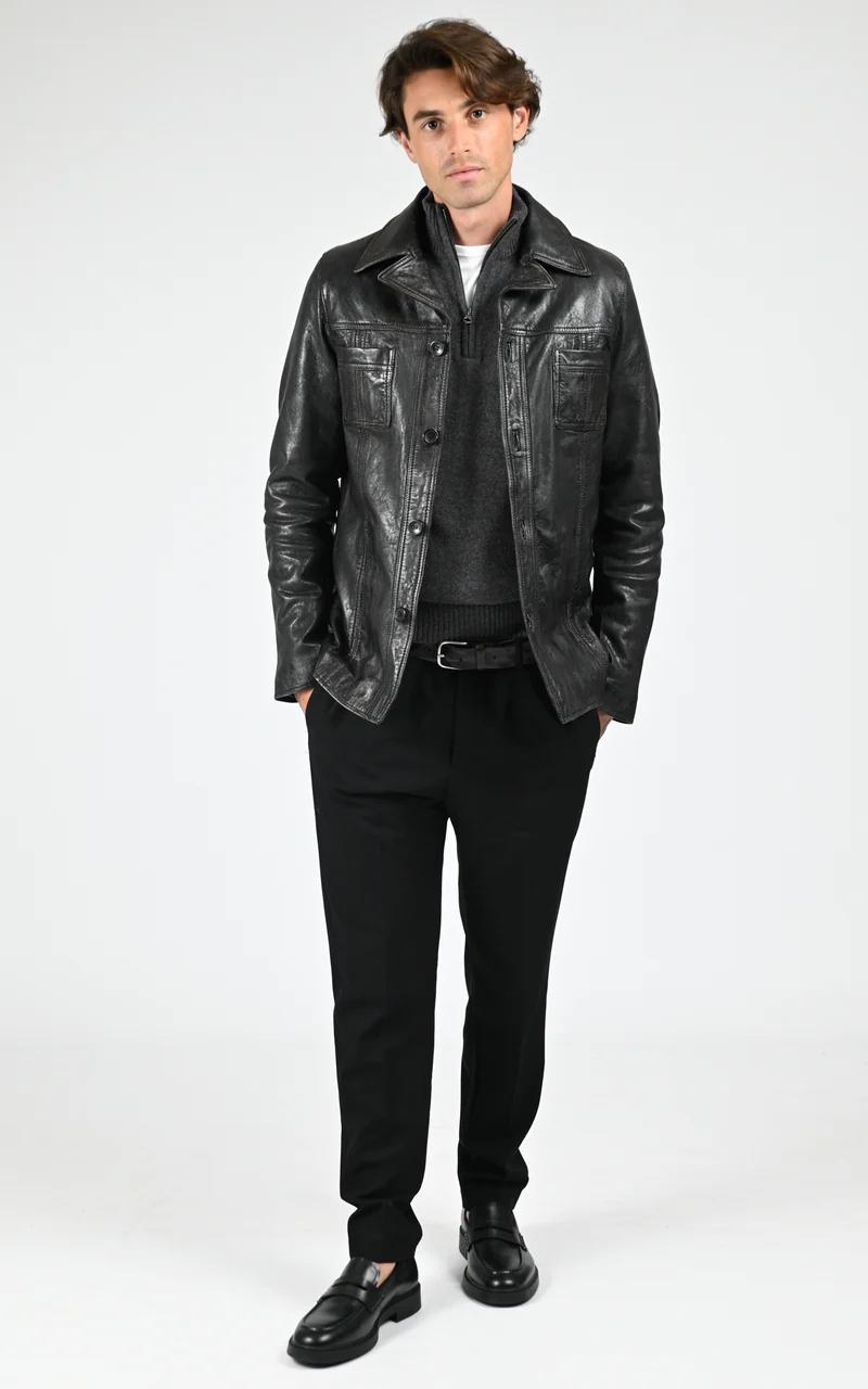 Veste cuir Taggart Vintage noir