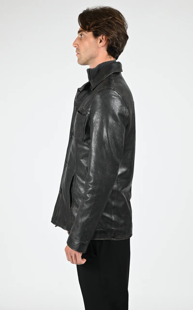 Veste cuir Taggart Vintage noir