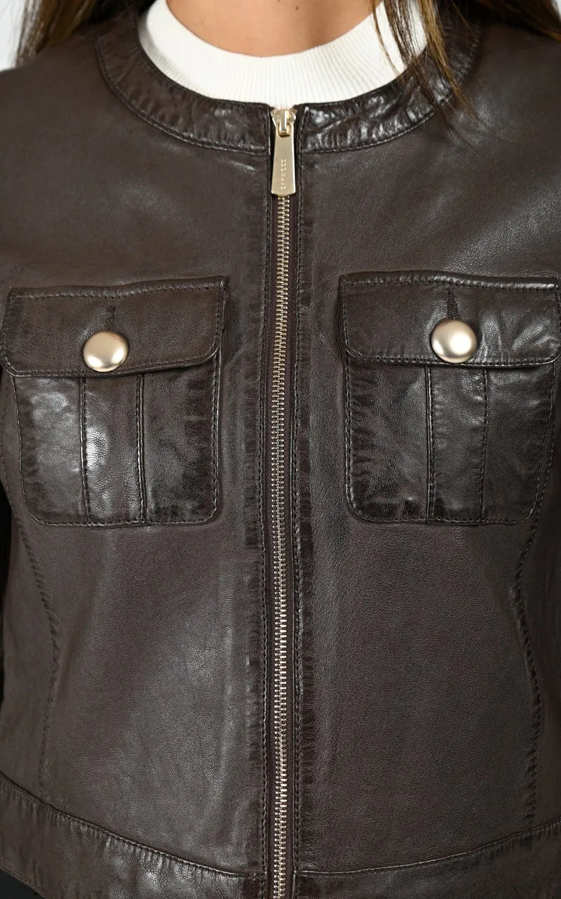 Veste en cuir d'agneau Susan marron