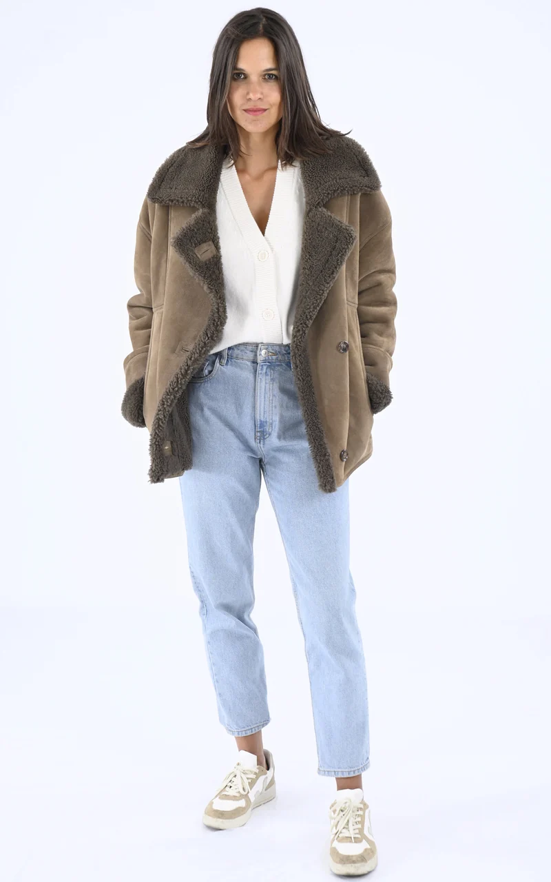 Veste peau lainée oversize Coralie kaki