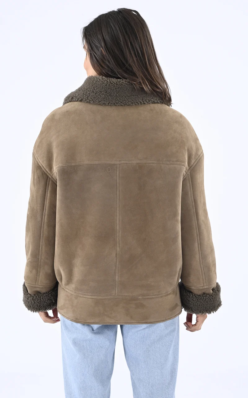 Veste peau lainée oversize Coralie kaki