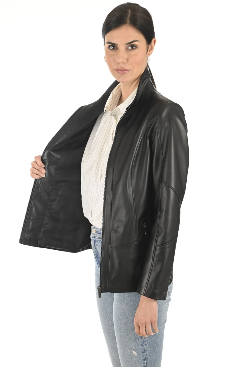 Veste cuir agneau noir