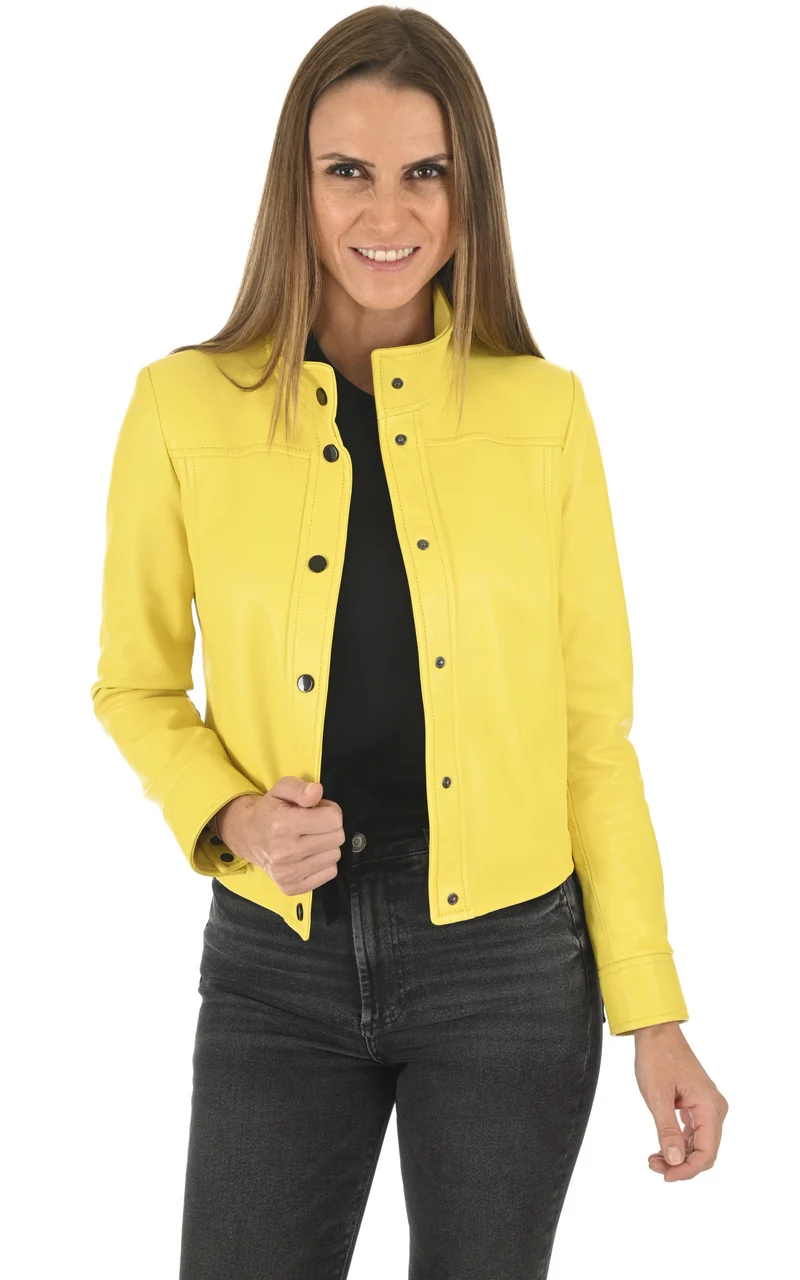 Veste courte cuir jaune