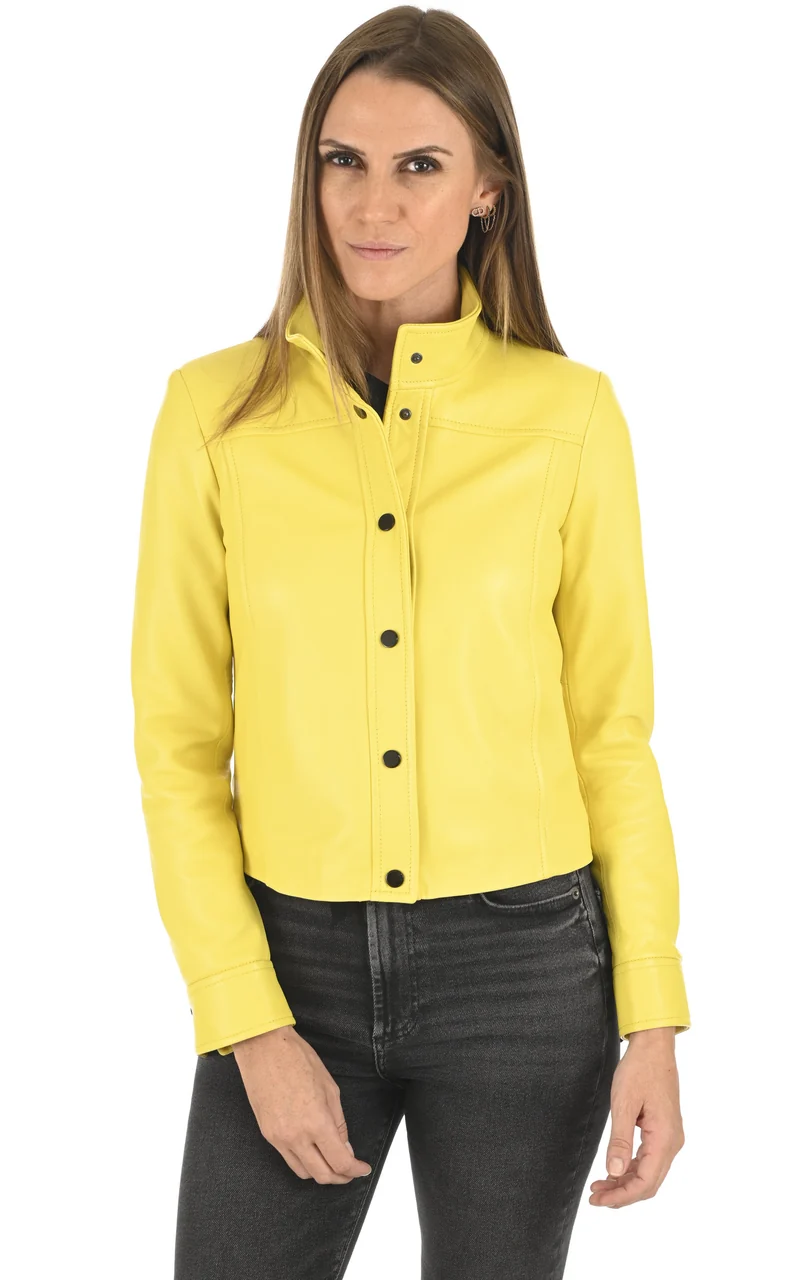 Veste courte cuir jaune